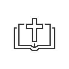 Bible book icon in flat style. Church faith vector illustration on white isolated background. Spirituality business concept.