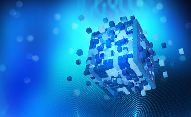 Fototapete - Digital world. Blocks of information collected in a nanostructure. Abstract 3D illustration. Blockchain concepts and computers of future
