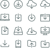 Fototapeta  - Download icons set vector illustration. Contains such icon as Website, Mobile, File, Folder, Cloud and more. Expanded Stroke