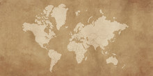 Old Map Of The World On A Old Parchment Background. Vintage Style