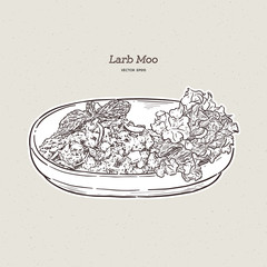 Wall Mural - Spicy Minced Pork Salad (Larb Moo) Thai food, hand draw sketch vector.