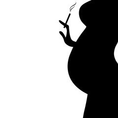 Canvas Print - Vector silhouette of pregnant woman on white background. Symbol of pregnancy, belly, smoke, cigarette, unhealthy, danger, vice.