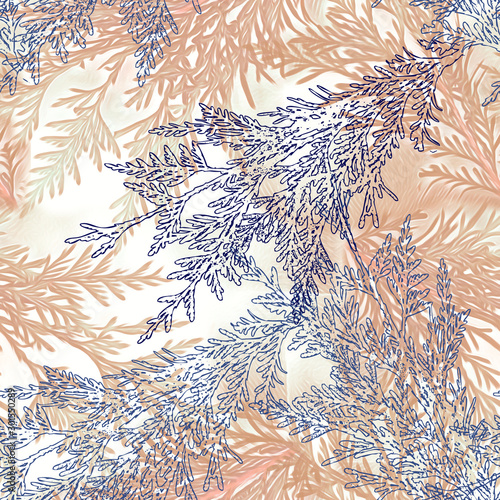 Twigs seamless pattern floral art.
