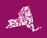 Fototapeta  - States winemakers - stylized maps from silhouettes of wine bottles, glasses and decanters. Map of New York.