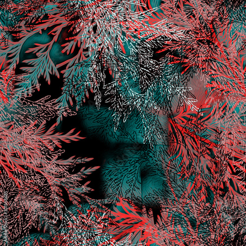 Twigs seamless pattern floral art.