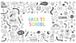 Set of black and white hand drawn school doodle elements,stars,symbols and stationery.Back to school lettering.F