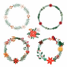 Christmas Wreath Collection With Seasonal Plants And Flowers