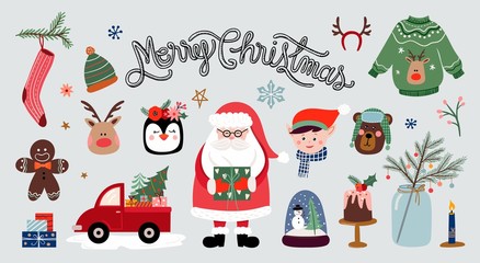 Wall Mural - christmas elements collection with hand lettering and seasonal elements