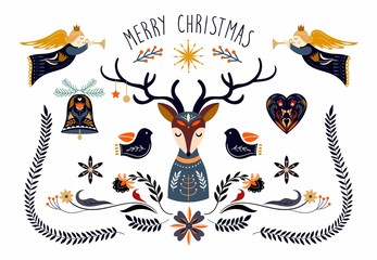 Wall Mural - christmas poster/invitation/greeting card with seasonal elements, scandinavian style