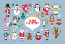 Cute Christmas Characters And Animals For Graphic And Web Design
