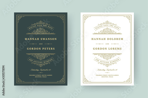 Fotografía Wedding invitation save the date card flourishes ornaments vignette swirls