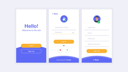 Mobile login screen and account registration page for the site and mobile application