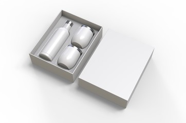 Wall Mural - Blank  Insulated Stainless Steel Wine Bottle and Cup Gift Box Set For Branding. 3d render illustration.