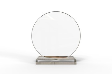 Blank Transparent Crystal Trophy for mock up. 3d render illustration.