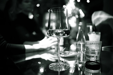 wine restaurant serving romance / beautiful concept alcohol glass, holiday dinner in a cafe