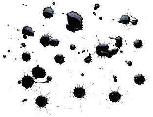 Abstract hand drawn black ink blots set isolated on white. Artistic vector design elements.