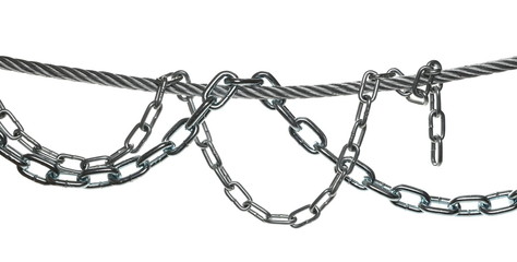 Wall Mural - Steel hawser and chain isolated on white background