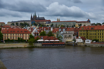 Wall Mural - View of the Cathedral of St. Vitus, the Vltava River, Prague, Czech Republic.