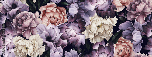 Foto-Schiebegardine Komplettsystem - Seamless floral pattern with flowers, watercolor (von ola-la)