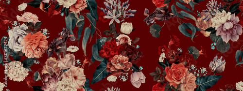 Materiał do szycia Seamless floral pattern with flowers, watercolor
