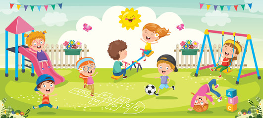 Wall Mural - Children Playing In The Park