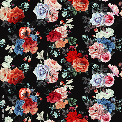 Seamless floral pattern with flowers, watercolor