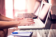 © Aleksej - Woman works with laptop. People and technology concept