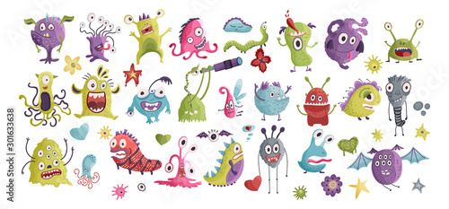 Fotomural Huge vector cute funny monster clip art hand drawn collection
