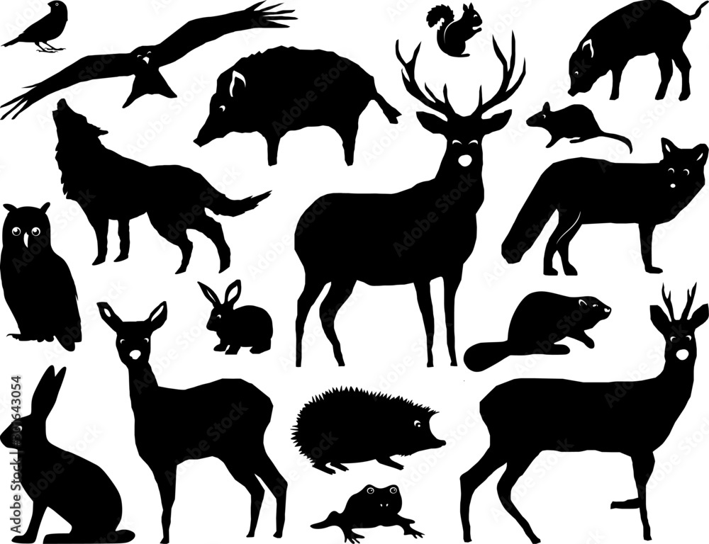 Wild Animals Forest Landscape Vector Silhouette Stock Vector | Adobe Stock