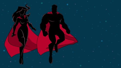 Wall Mural - Superhero Couple Flying in Space Silhouette