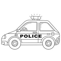 Wall Mural - Coloring Page Outline Of cartoon police car. Police. Images transport or vehicle for children. Vector. Coloring book for kids.