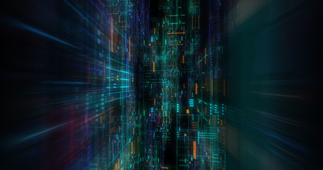 Wall Mural - abstract futuristic technological background, floating circuits, charts, digits elements. nano chip 