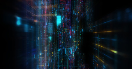 Wall Mural - abstract futuristic technological background, floating circuits, charts, digits elements. nano chip 