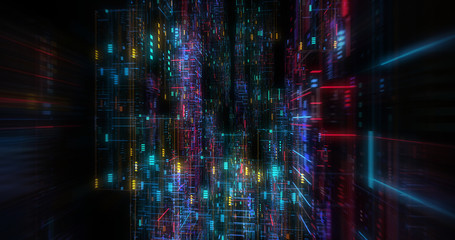 Wall Mural - abstract futuristic technological background, floating circuits, charts, digits elements. nano chip 