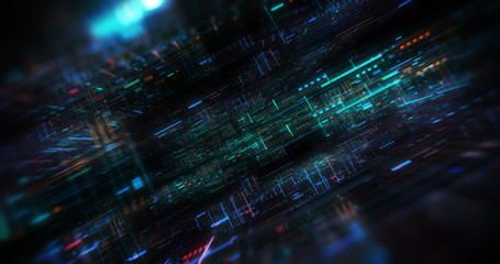 Wall Mural - abstract futuristic technological background, floating circuits, charts, digits elements. nano chip 