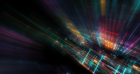 Wall Mural - abstract futuristic technological background, floating circuits, charts, digits elements. nano chip 