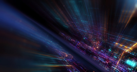 abstract futuristic technological background, floating circuits, charts, digits elements. nano chip 