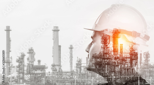 Photographie Future factory plant and energy industry concept in creative graphic design