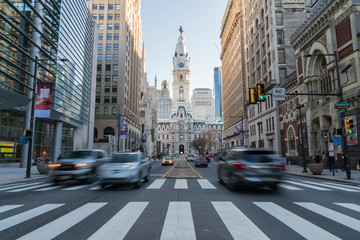 Philadelphia city hall with old building and trafic, Philadelphia, Pennsylvania,United states of America, USA,clock tower, Tourist Architecture and building with tourist concept