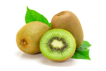 Wall Mural - kiwi and slices isolated on white background