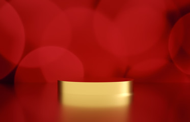 Fototapete - Empty cylinder box with bokeh background. Luxury cosmetic product display scene. 3d render.