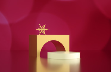 Fototapete - Empty cube box with bokeh background. Luxury cosmetic product display scene. 3d render.