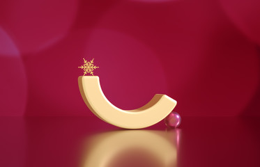 Fototapete - Empty cube box with bokeh background. Luxury cosmetic product display scene. 3d render.