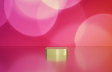 Fototapete - Empty cylinder box with bokeh background. Luxury cosmetic product display scene. 3d render.