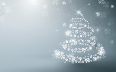 Poster - White christmas tree and Sparkling lights garland and falling snowflakes background. Illustration vector