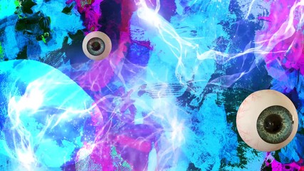 Wall Mural - looped abstract psychedelic music background with crazy eyes
