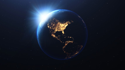 Wall Mural - earth planet with the sun viewed from space , 3d render of planet earth, elements of this image prov