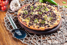 Spicy Pizza With Minced Meat And Jalopeno