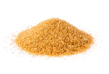Closeup Pile Of Granulated Brown Sugar  Isolated On White Background. Unhealthy Diet ,awareness And Stop Diabetes Concept.
