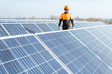 Wall Mural - engineer on a solar power plant